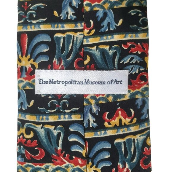 Metropolitan Museum Of Art Silk Necktie Horizonal Pattern Blue Red Gold Tribal - Picture 6 of 8